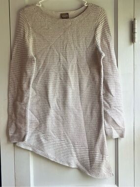 Chico's Beige Striped Knit Long-Sleeve Top